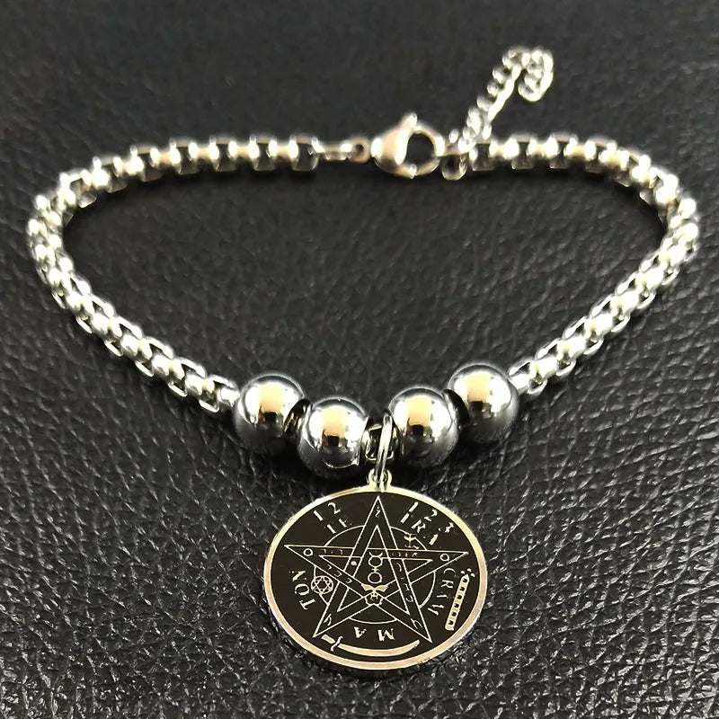 Wiccan Pentacle Witchcraft Steel Bracelet Chain