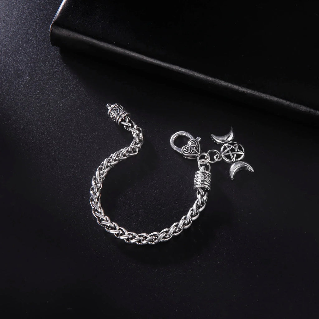 Triple Moon Witchcraft Steel Bracelet Wiccan Chain Bracelet