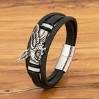 Silver Men's Eagle Leather Bracelet