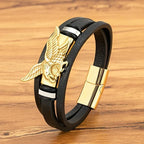 Gold Men's Eagle Leather Bracelet