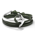 Wide adjustable anchor bracelet in silver and green