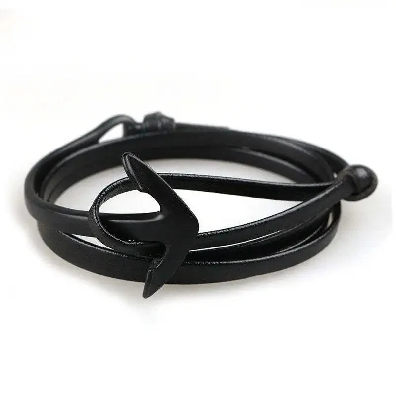 Wide adjustable black anchor bracelet