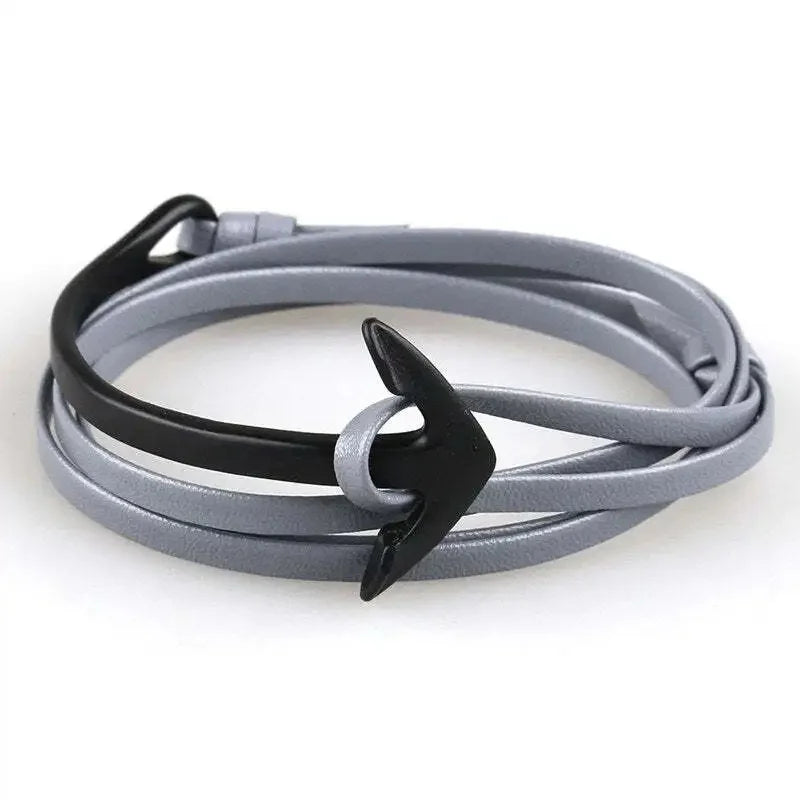 Wide adjustable black anchor bracelet in black and gray
