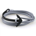 Wide adjustable black anchor bracelet in black and gray