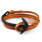 Wide adjustable black anchor bracelet in black and brown