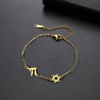 Adjustable bracelet with the Star of David and Chai, symbols of Jewish identity, gold