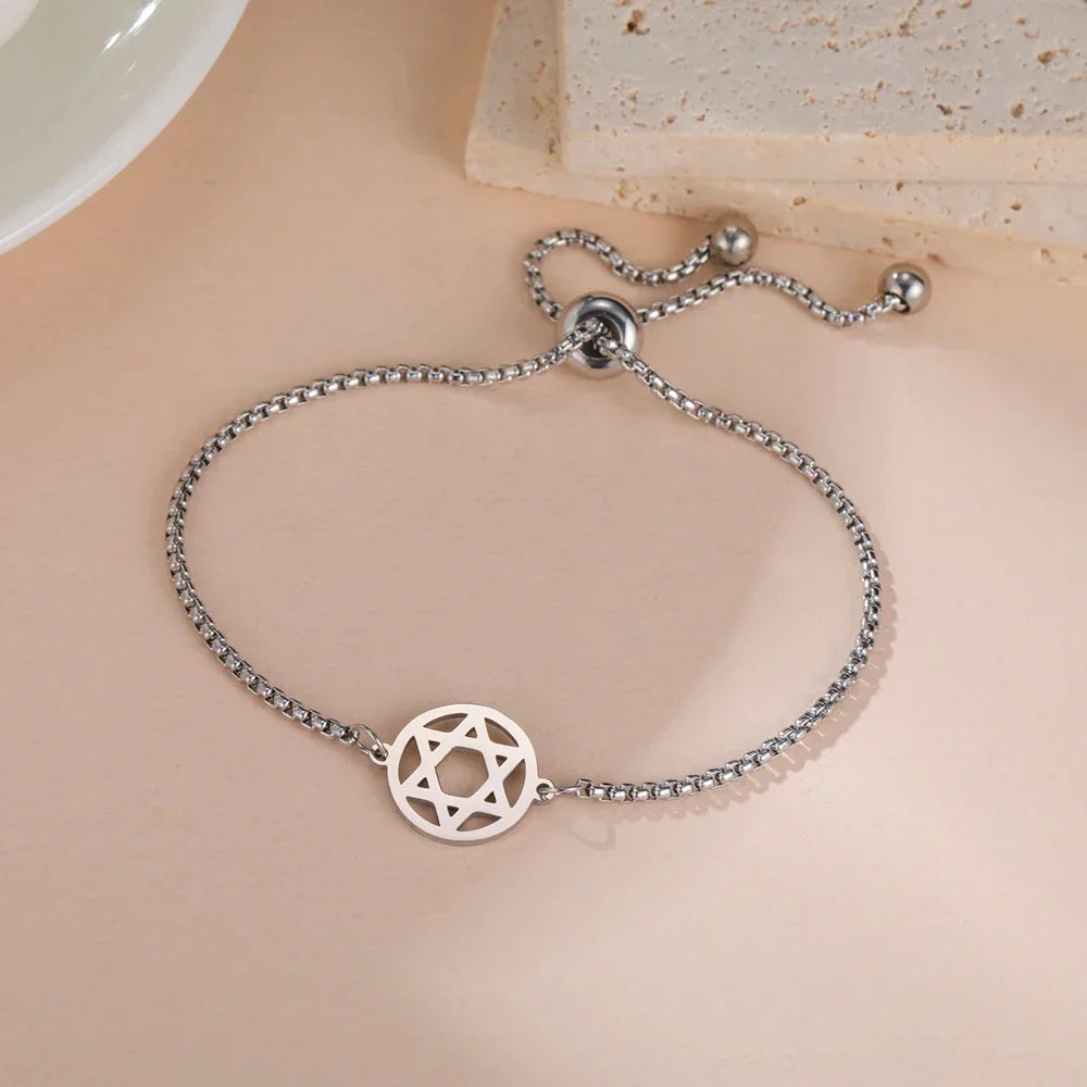 Adjustable bracelet with the Star of David, Jewish symbol, silver