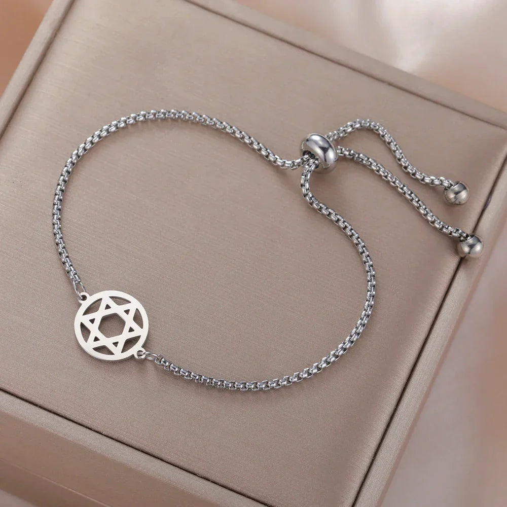 Adjustable bracelet with the Star of David, Jewish symbol, silver