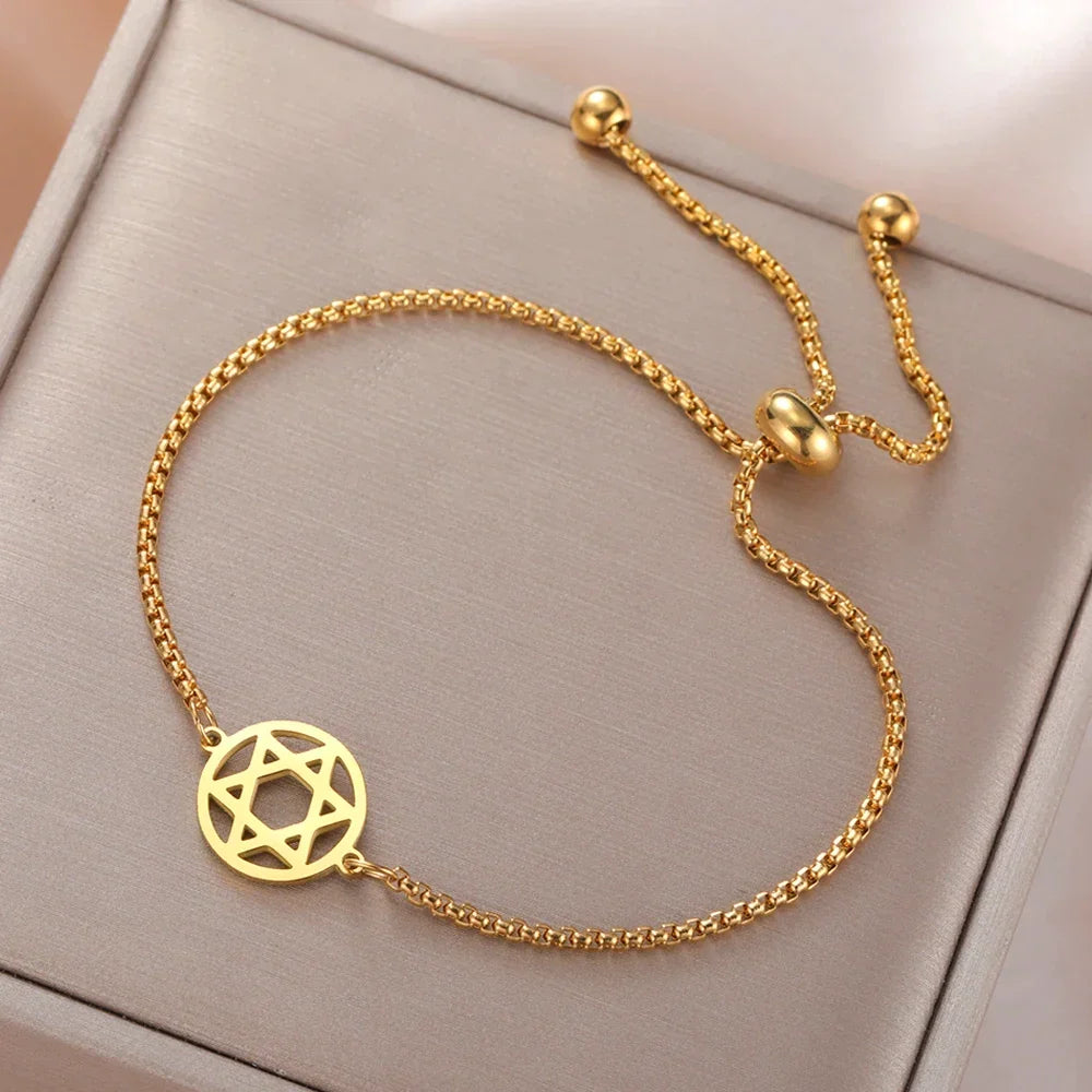Adjustable bracelet with the Star of David, Jewish symbol, gold