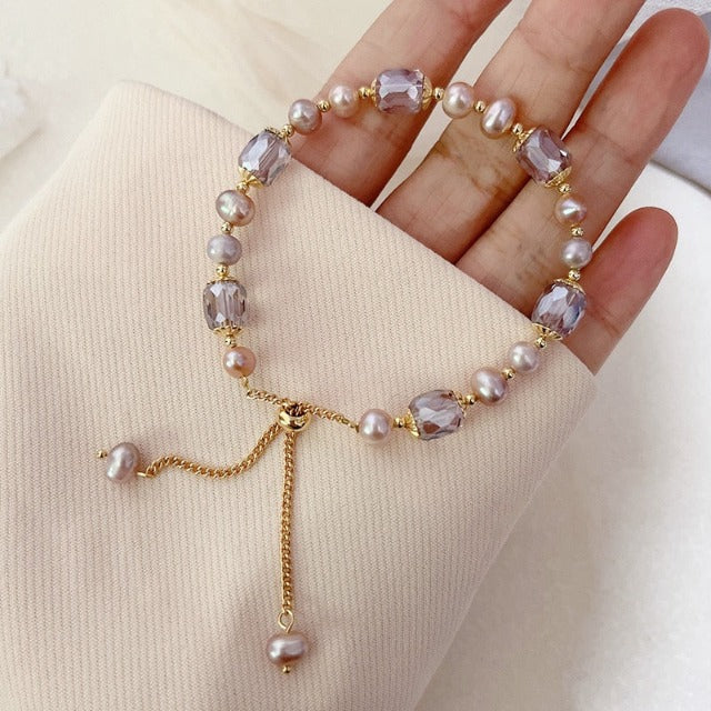 Amethyst Beaded Bracelet with Natural Stone Links for Women