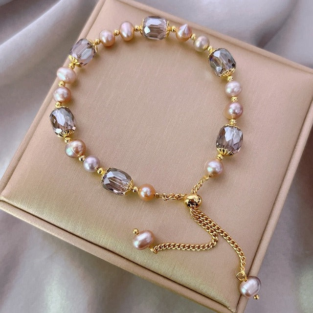 Amethyst Beaded Bracelet with Natural Stone Links for Women