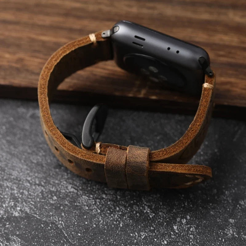 Men's Apple Watch Strap in Genuine Black Leather