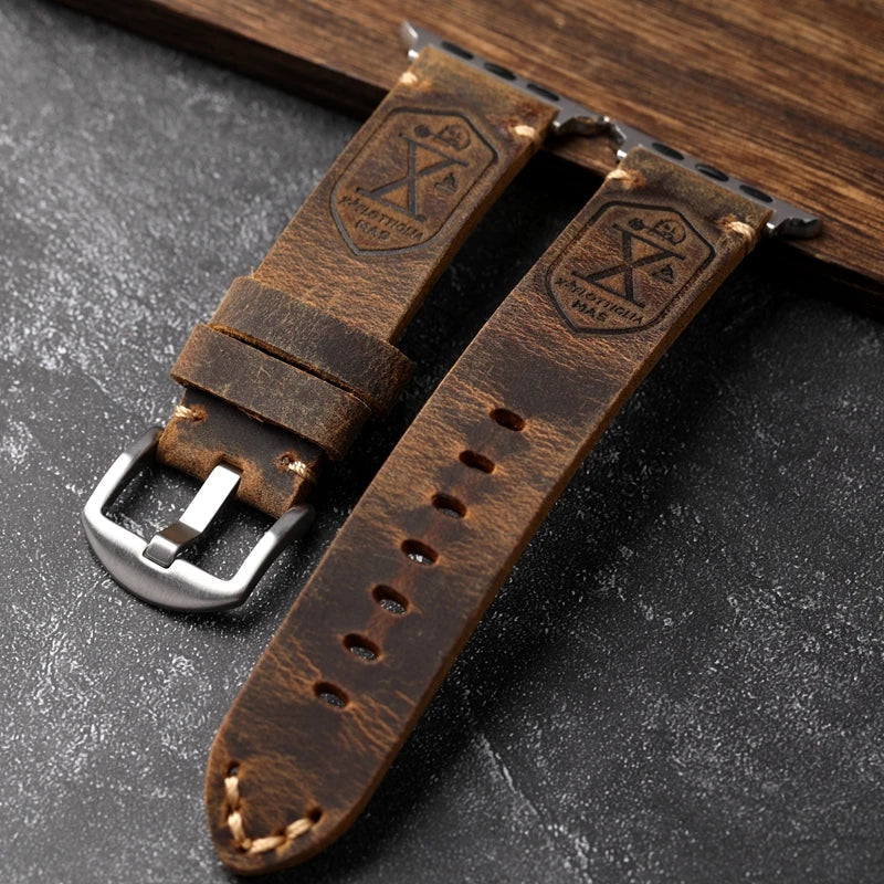 Men's Apple Watch Strap in Thick Silver Viking Leather