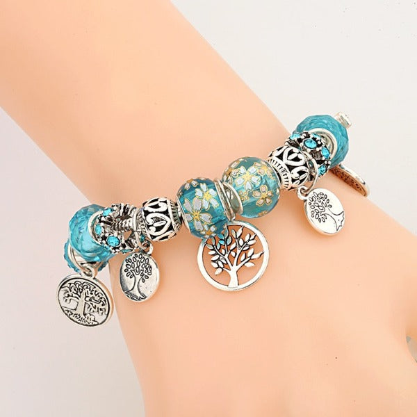 Tree of Life Silver Bracelet for Women Sky Blue