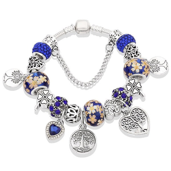 Tree of Life Silver Bracelet for Women Navy Blue