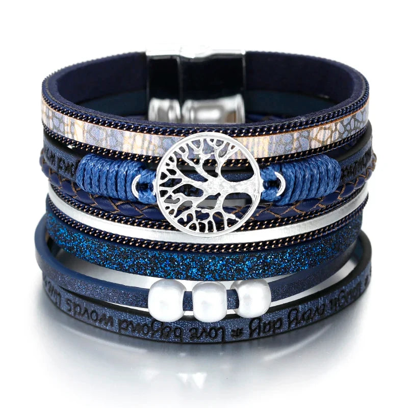 Tree of Life ID Bracelet in Blue Leather