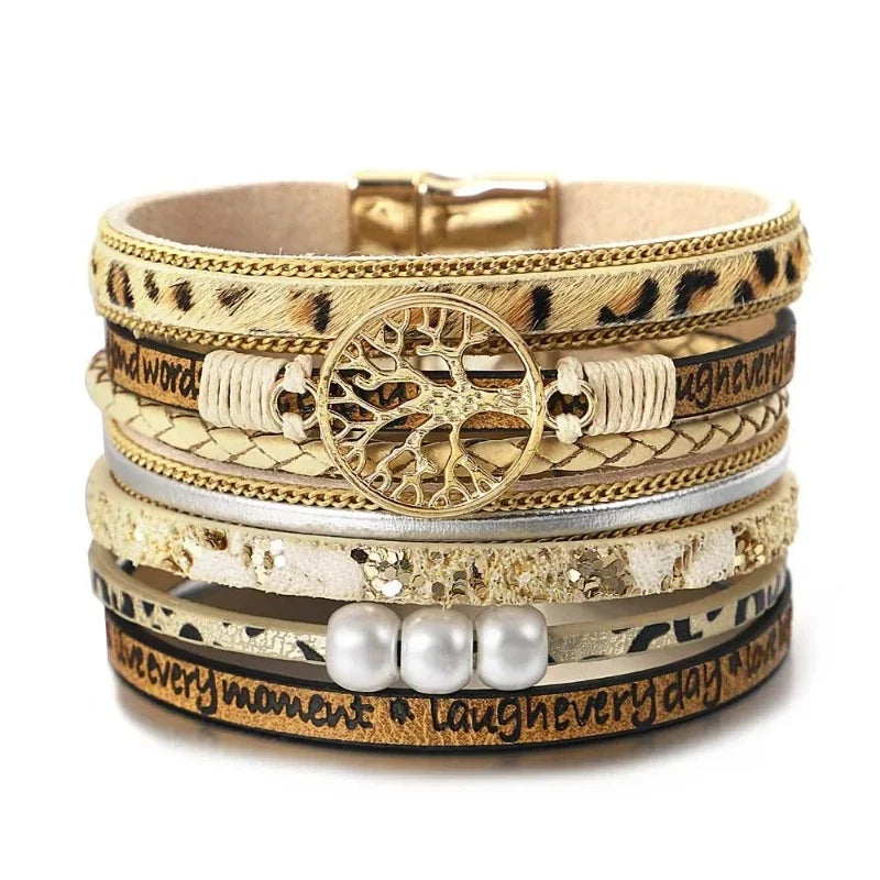 Tree of Life ID Bracelet in Leopard Print Leather