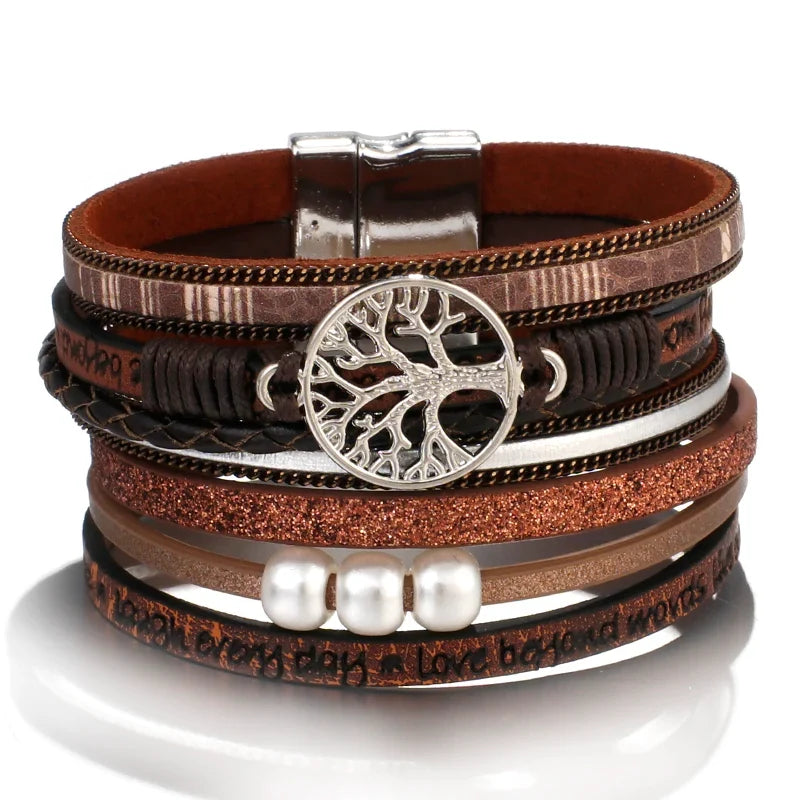 Tree of Life ID Bracelet in Brown Leather