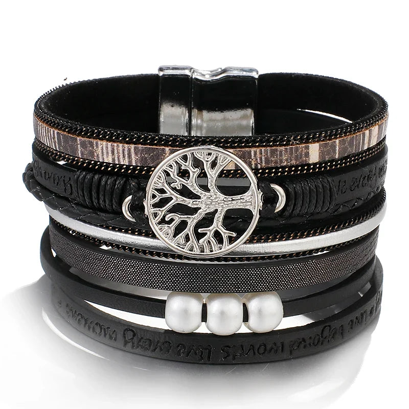 Tree of Life ID Bracelet in Black Leather