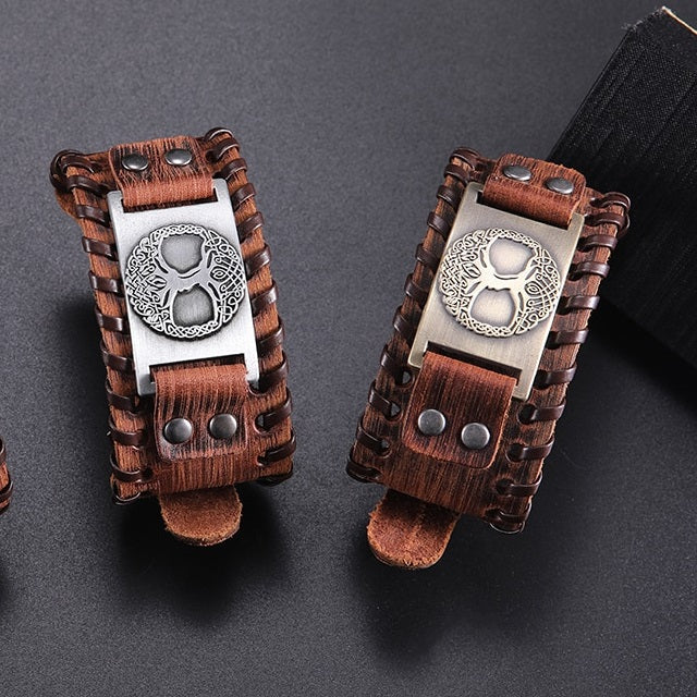 Men's Brown and Silver Tree of Life Bracelet