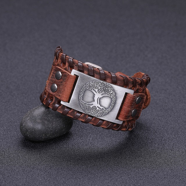 Men's Brown and Silver Tree of Life Bracelet