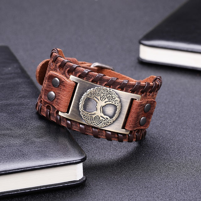 Men's Brown and Gold Tree of Life Bracelet