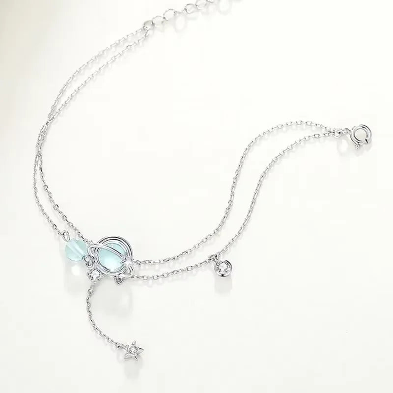 Moonstone Crystal and Zircon Stars Bracelet