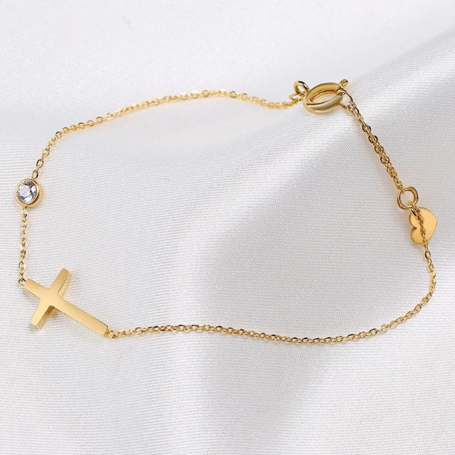 Bracelet with Cross for Women Gold & Silver or
