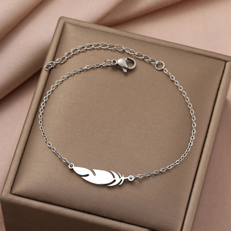 Charm Bracelet with Silver Feather
