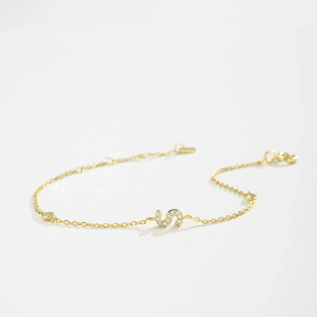 Bracelet with gold rhinestone initial 
