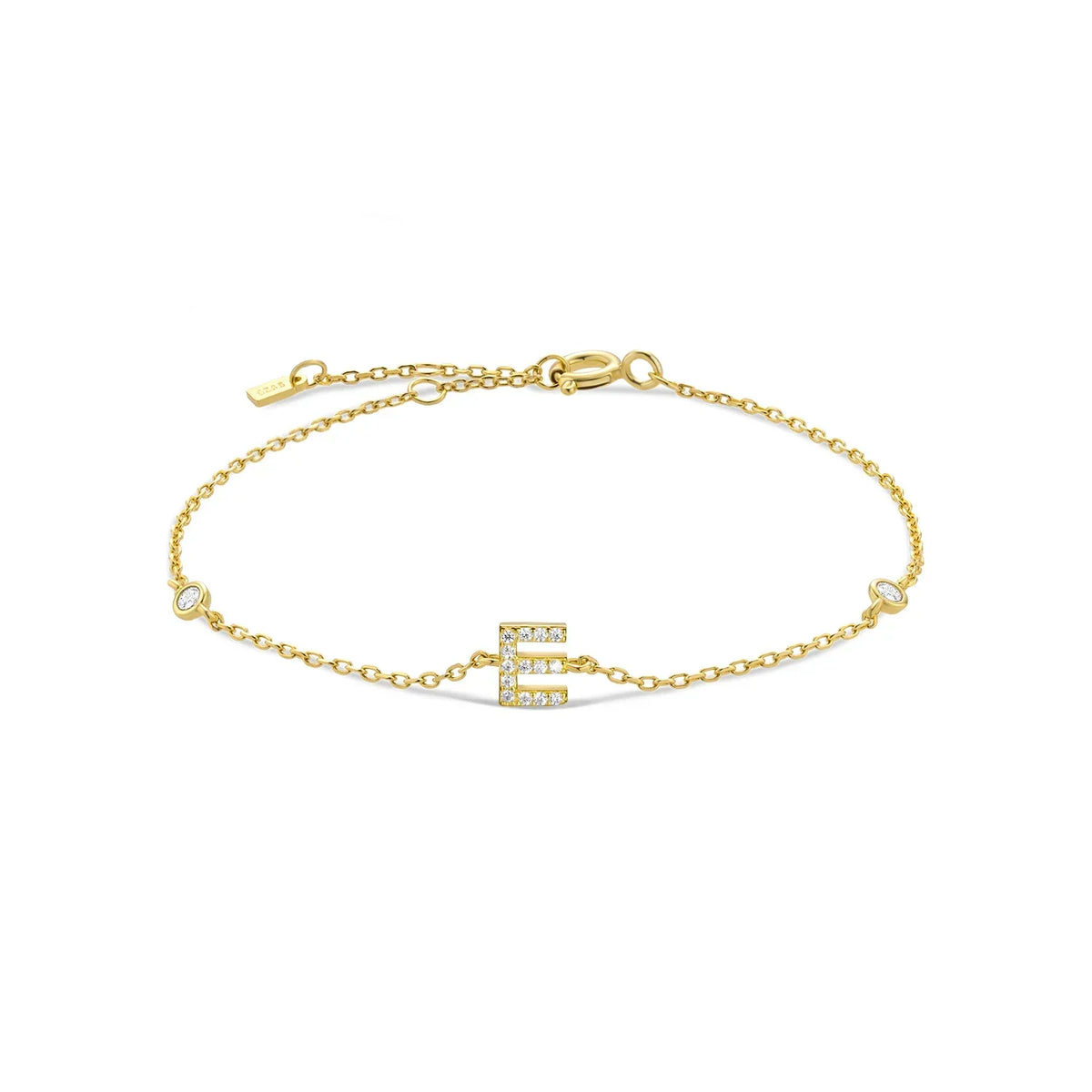 Bracelet with gold rhinestone initial e
