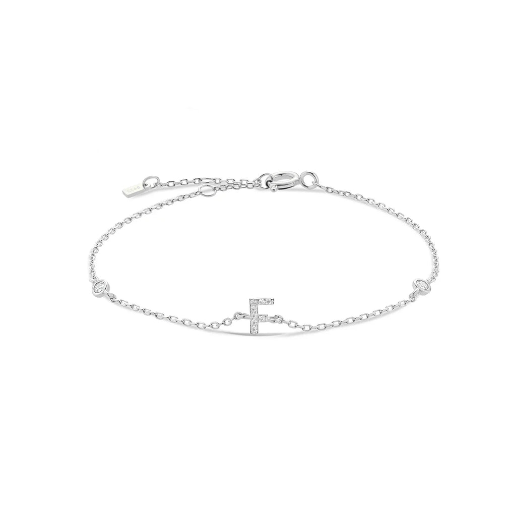 Bracelet with silver rhinestone initial f