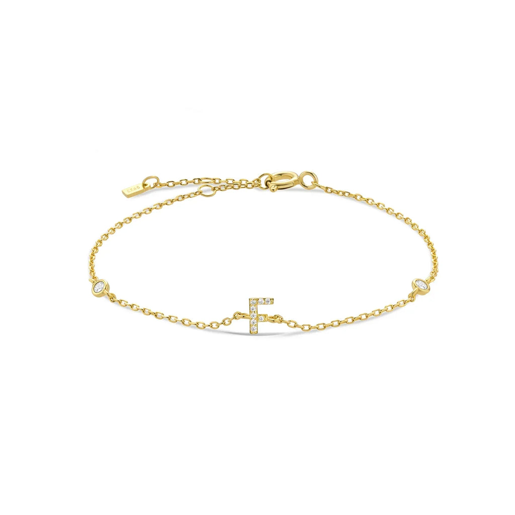 Bracelet with gold rhinestone initial f