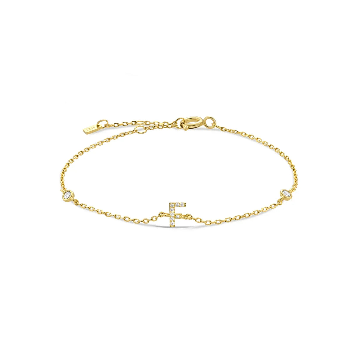 Bracelet with gold rhinestone initial f