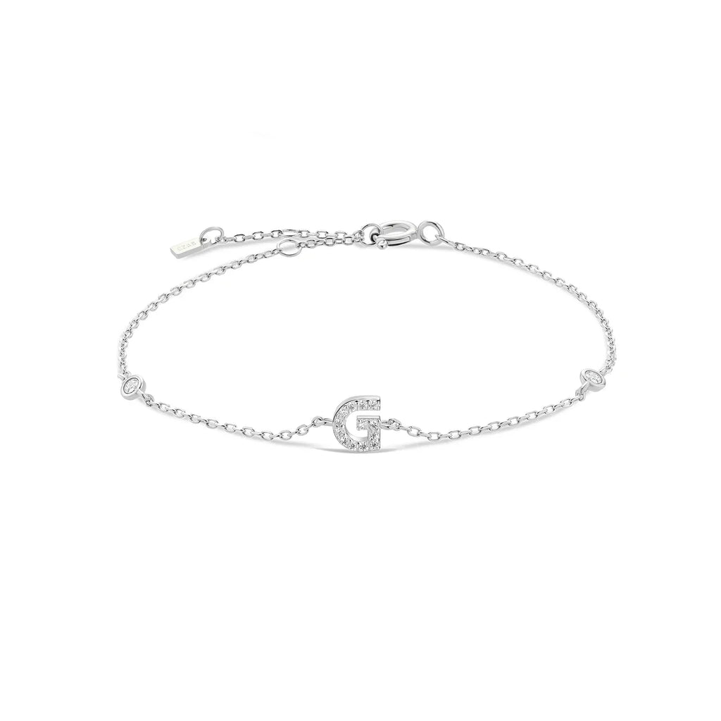 Bracelet with silver rhinestone initial g