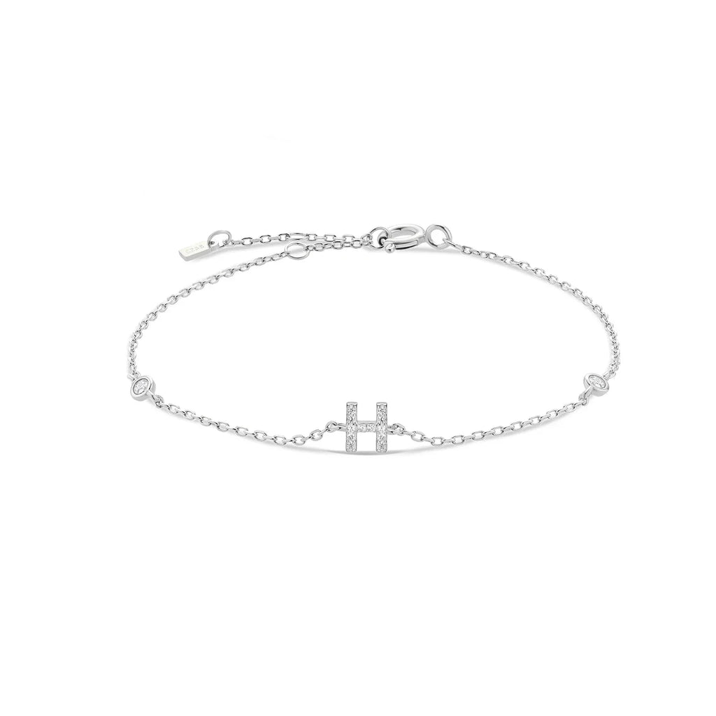Bracelet with silver rhinestone initial h