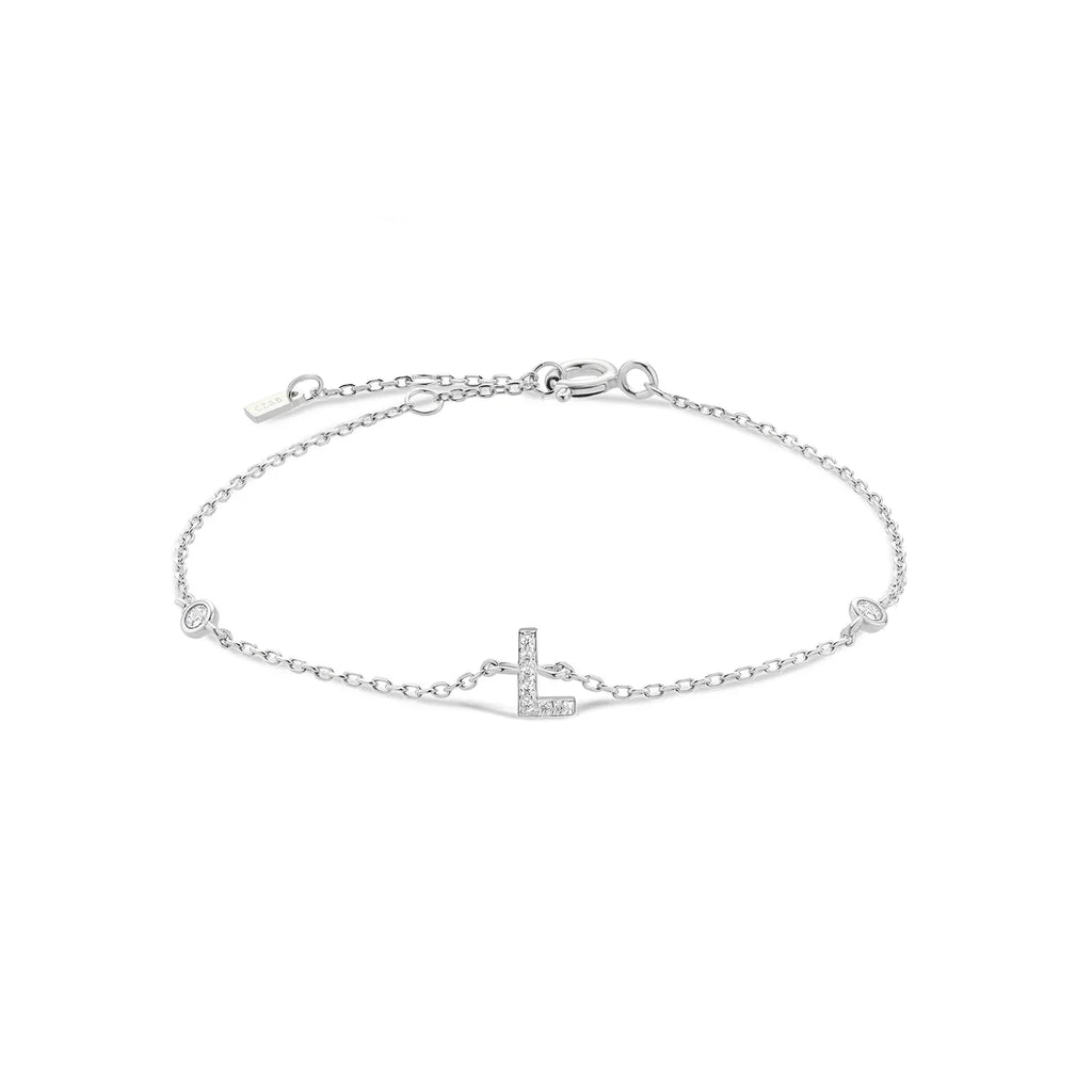 Bracelet with silver rhinestone initial l