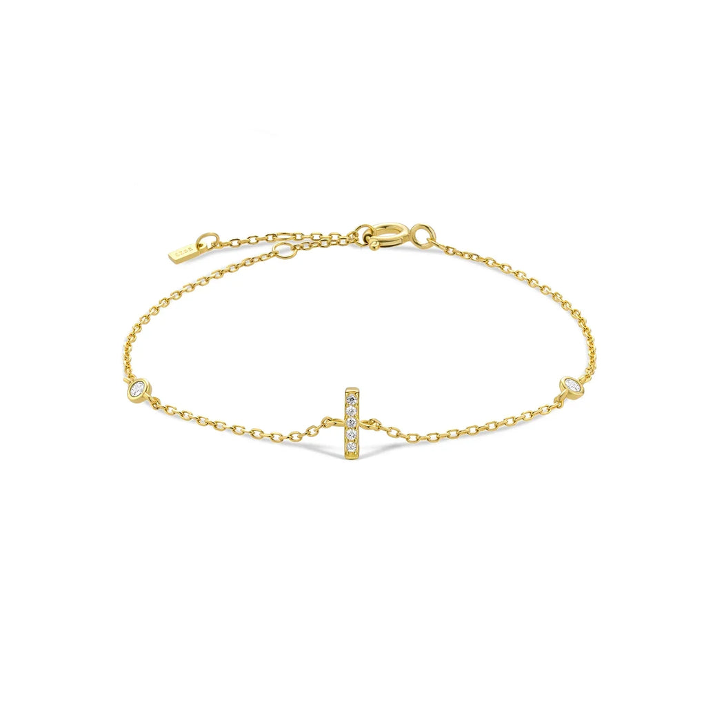 Bracelet with gold rhinestone initial i