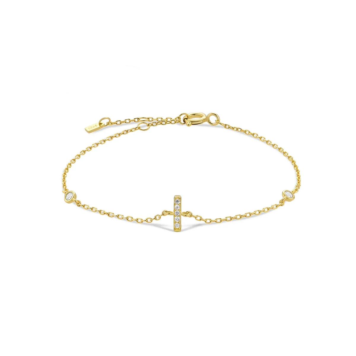 Bracelet with gold rhinestone initial i