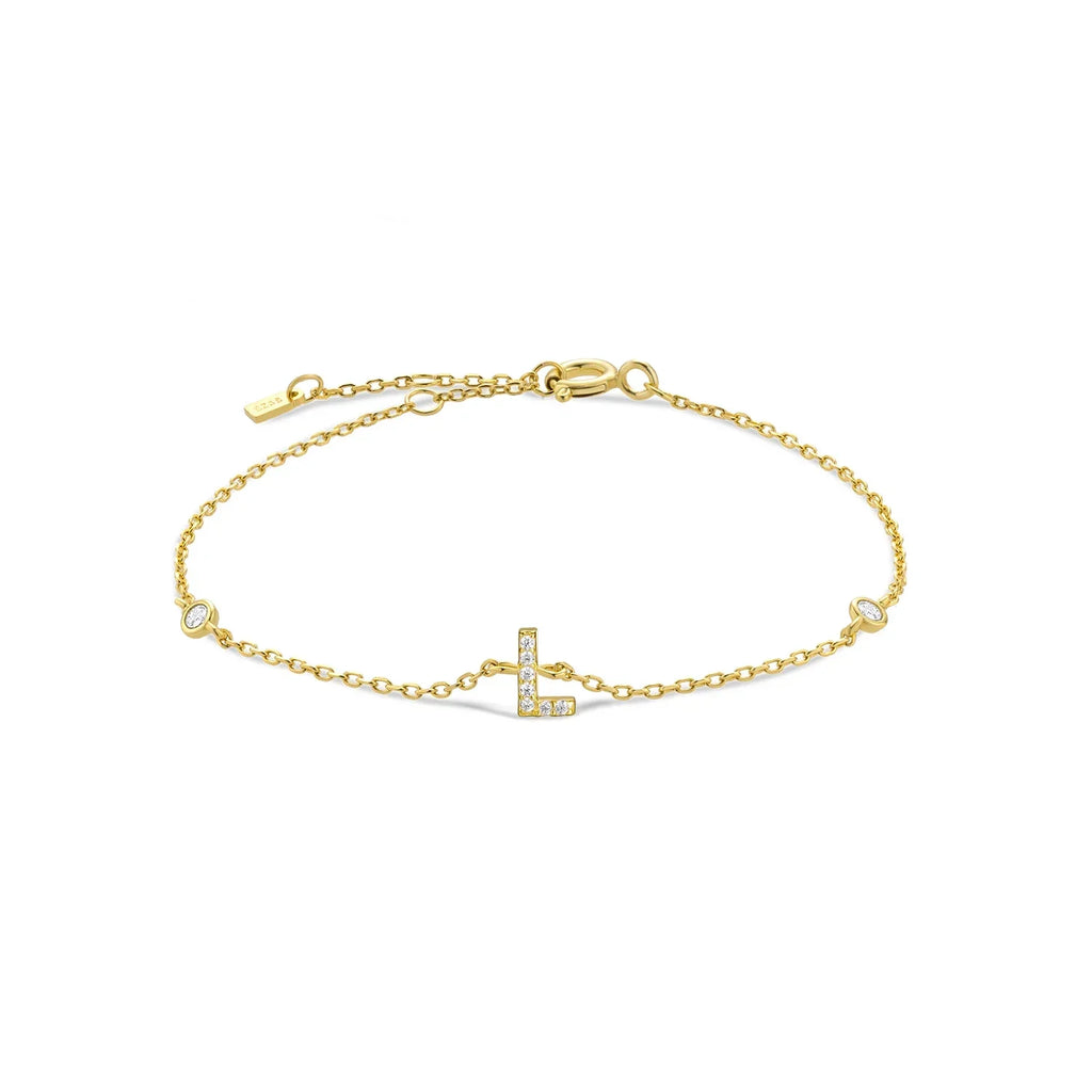 Bracelet with gold rhinestone initial l