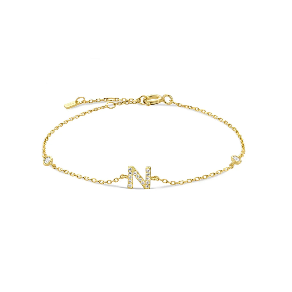 Bracelet with gold rhinestone initial n