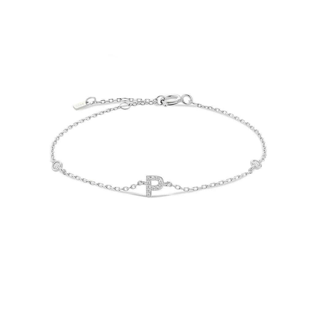 Bracelet with silver rhinestone initial p