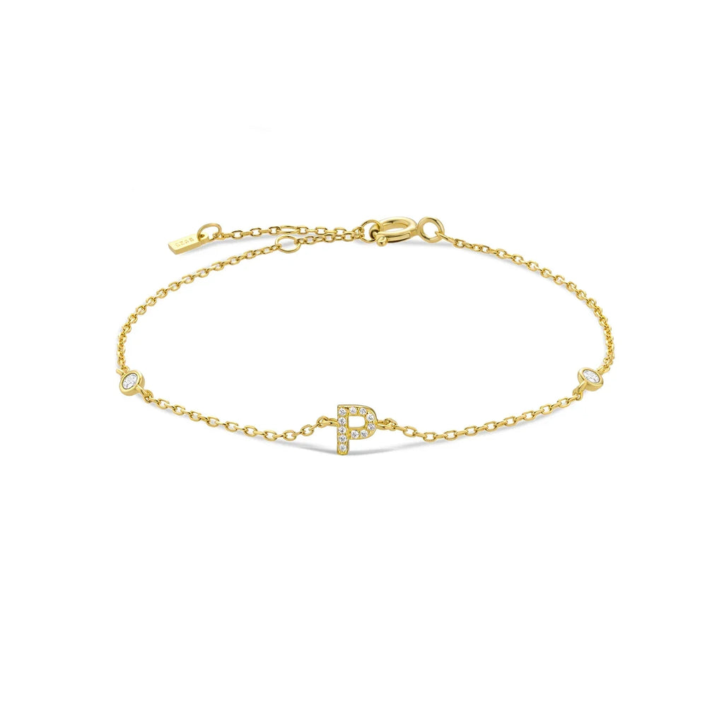 Bracelet with gold rhinestone initial p