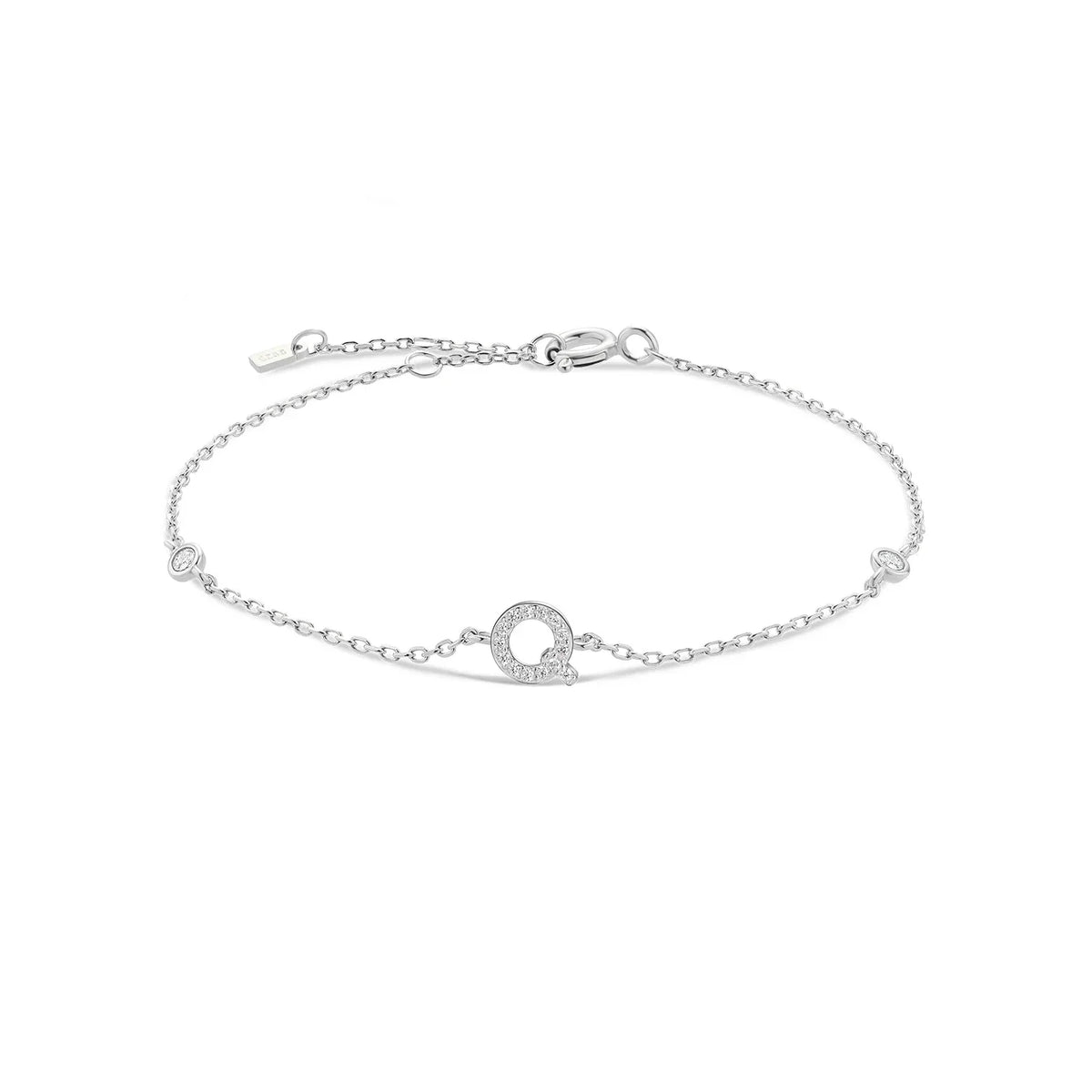 Bracelet with silver rhinestone initial q
