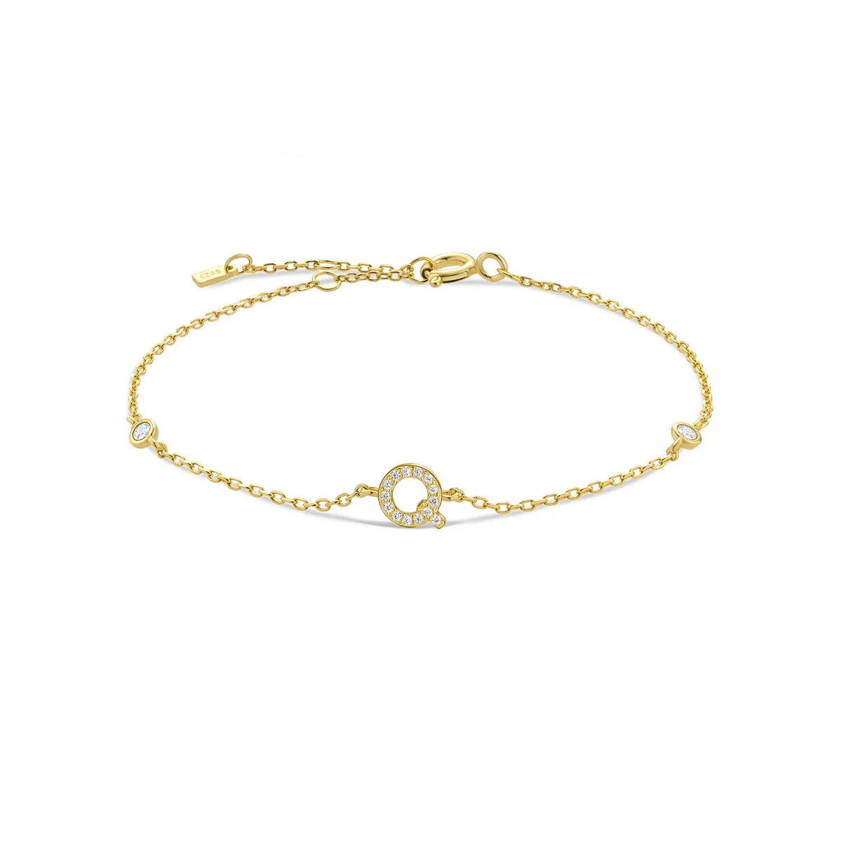 Bracelet with gold rhinestone initial q