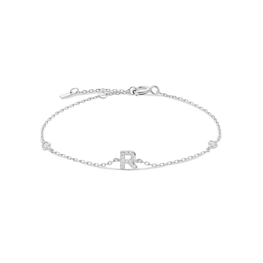 Bracelet with silver rhinestone initial r