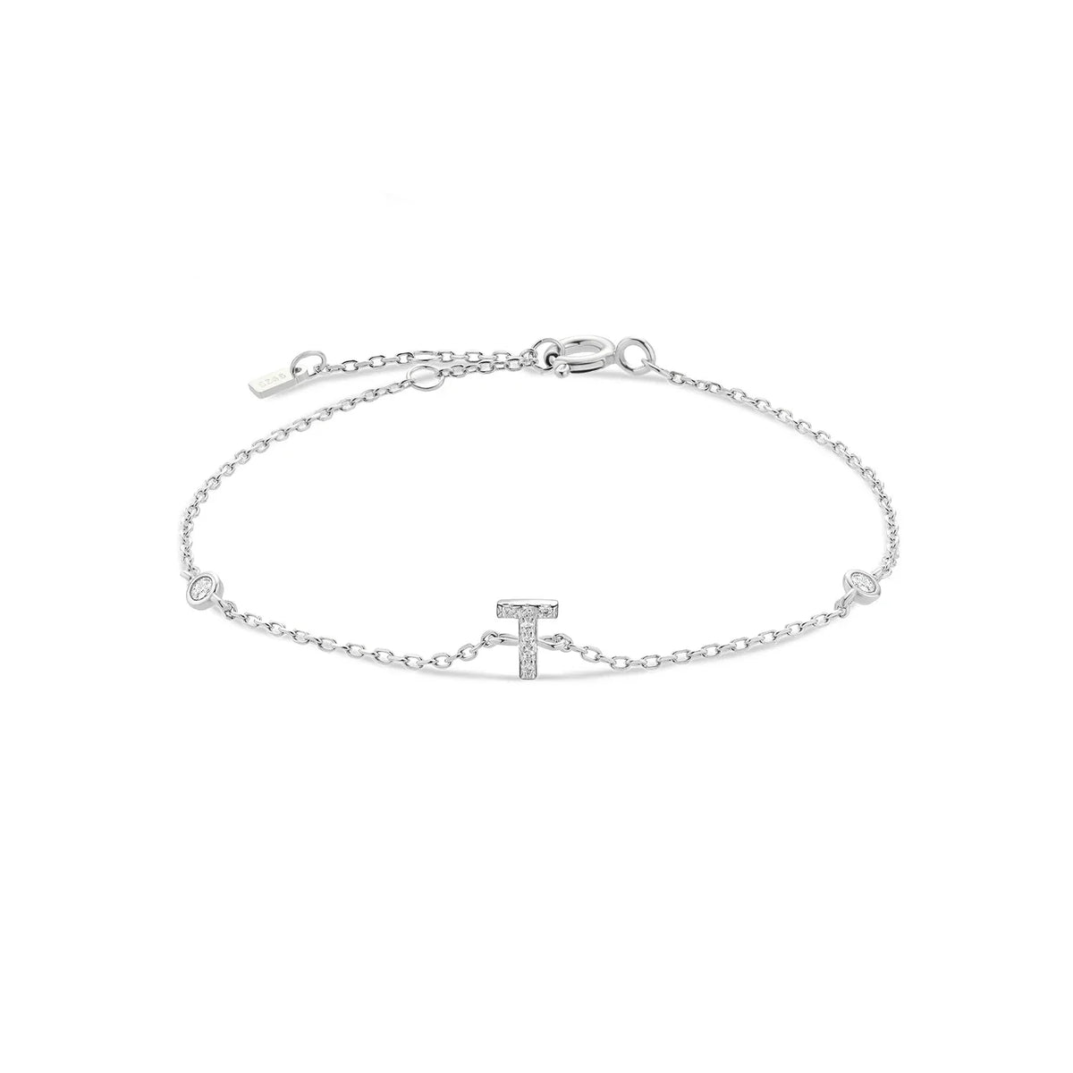 Bracelet with silver rhinestone initial t