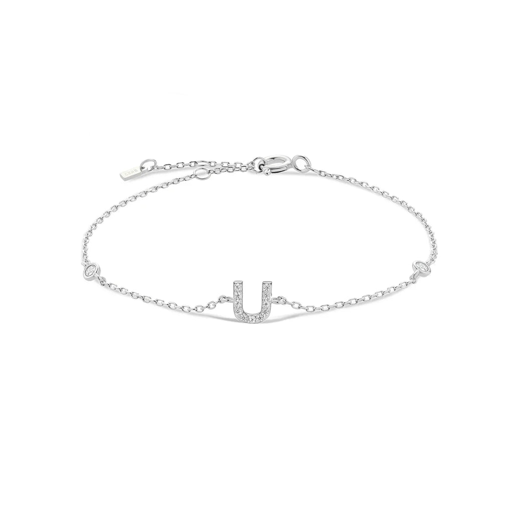 Bracelet with silver rhinestone initial u