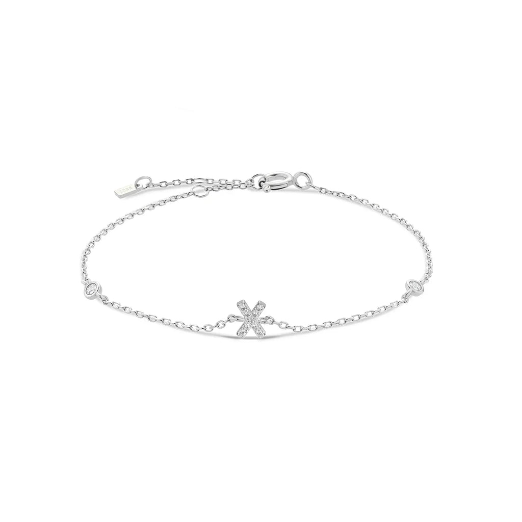 Bracelet with silver rhinestone initial x