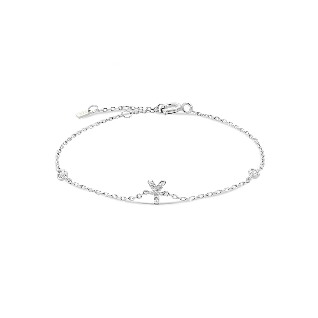 Bracelet with silver rhinestone initial y